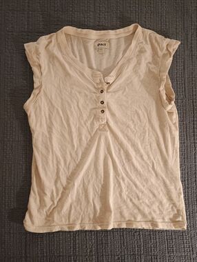Pact Women's Cream Henley Button Tank